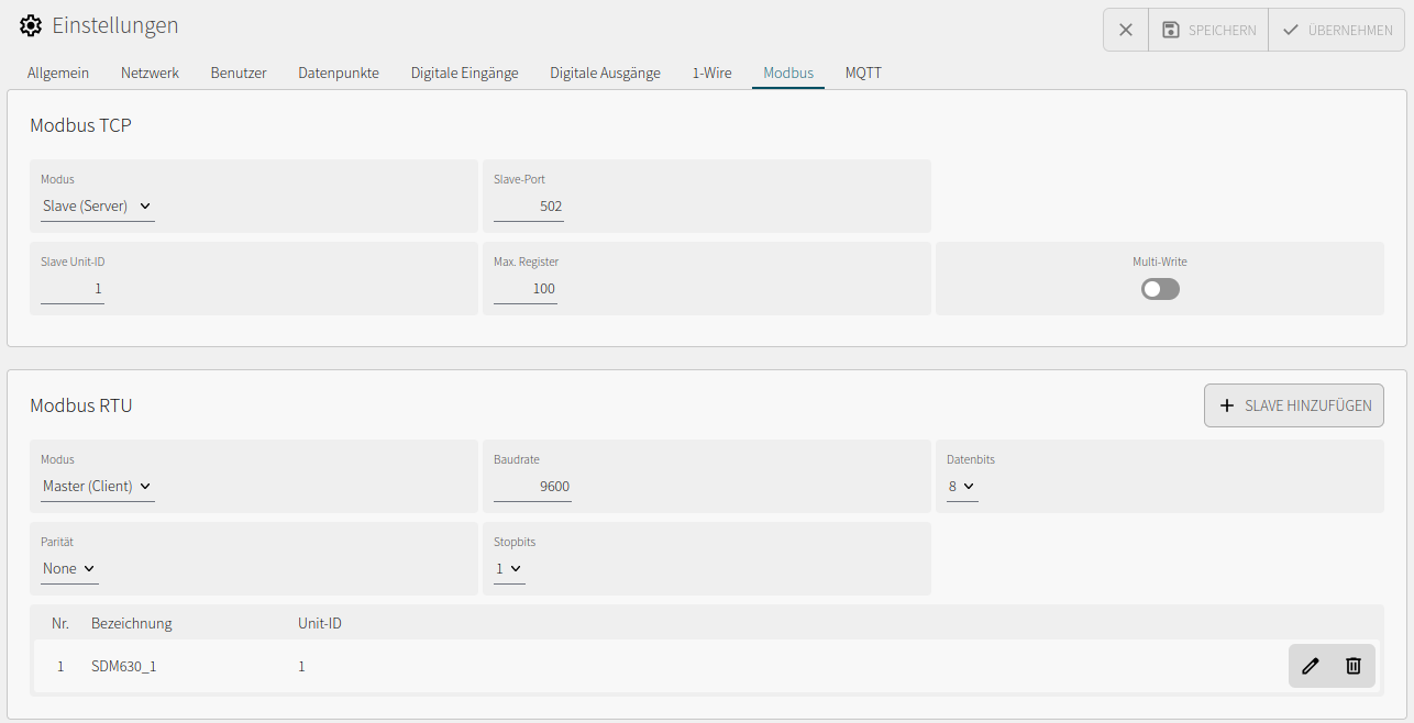 Modbus TCP and Modbus RTU configuration in IOZER