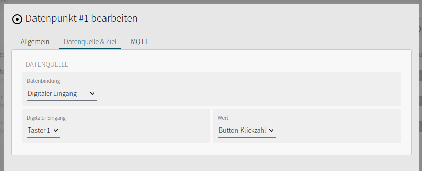 Button function data source: Digital input, Taster 1, Button-Klickzahl (button click count)